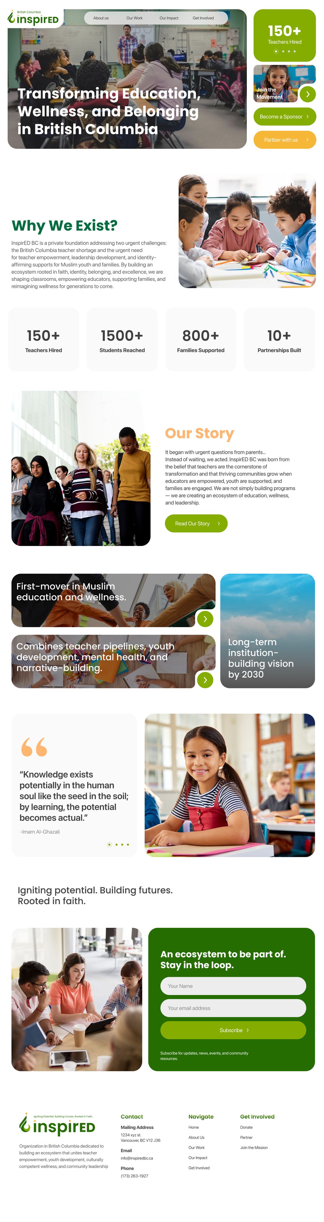 InspirED website: Home page, full length