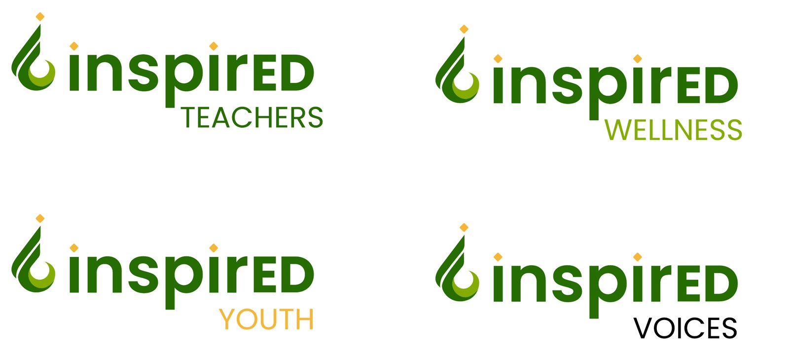 Logos for InspirED Teachers, Wellness, Youth and Voices